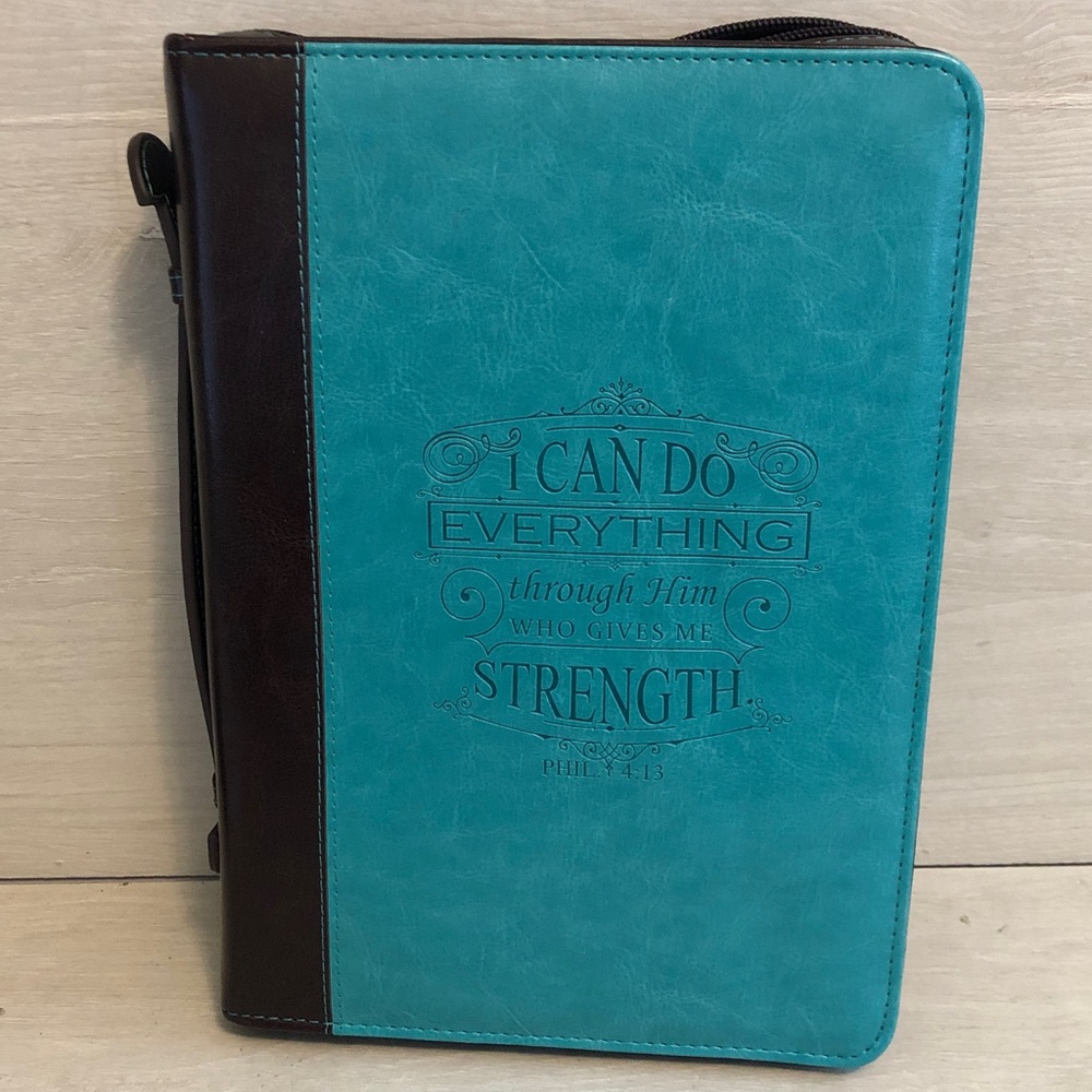 Large Teal & Black Bible Cover - Philippians 4:13 I Can Do Everything……,,, NEW